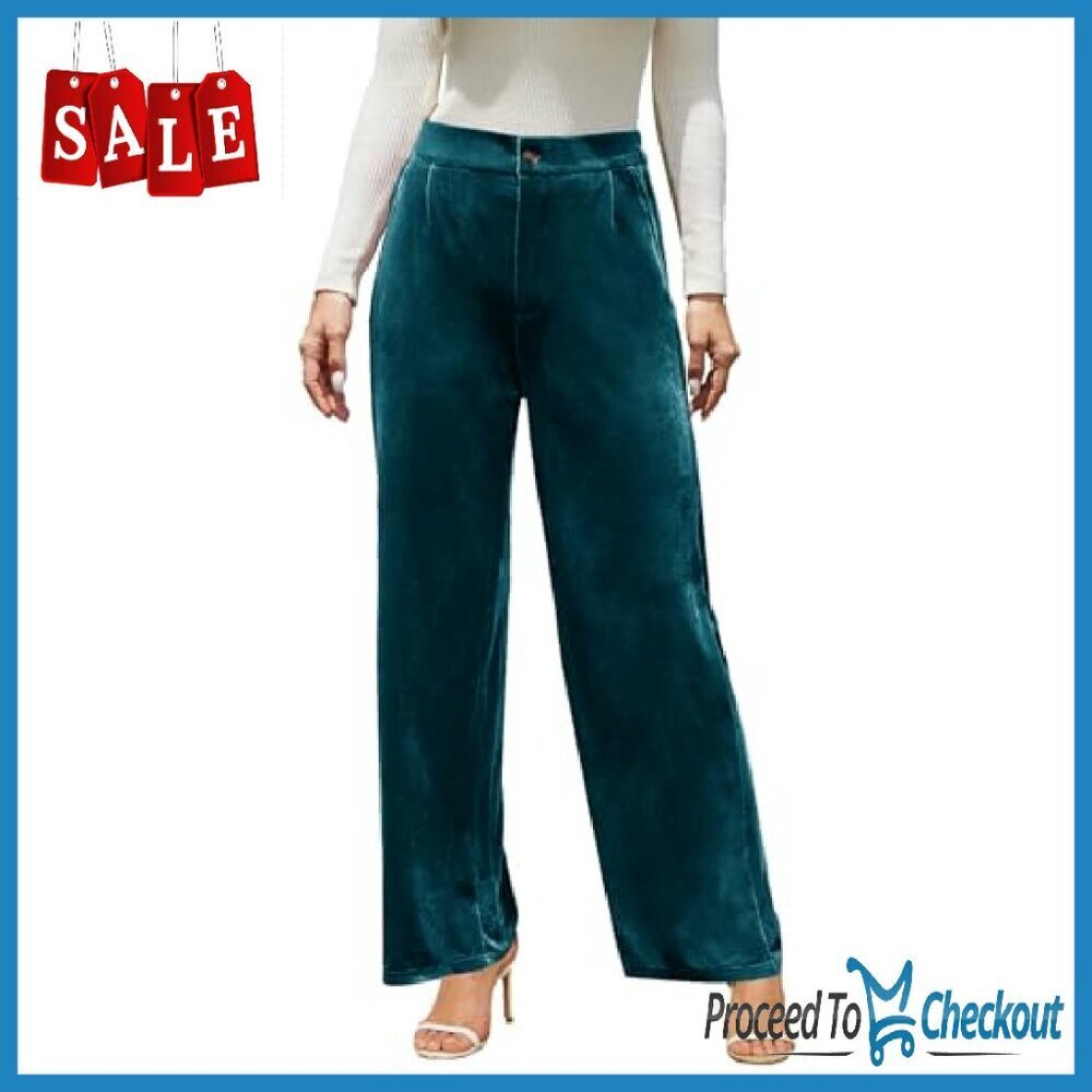 Stretchy Velvet Wide Leg Palazzo Pants High Waisted Dressy Casual - Picture 2 of 8